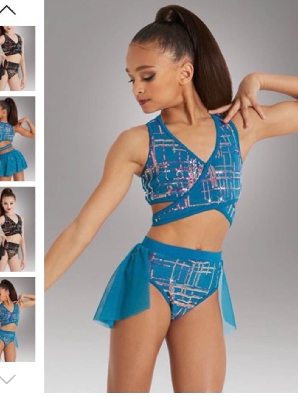 NEW Weissman Teal Sequin Girls Two-Piece Dance Costume. New-never worn. Sz IC